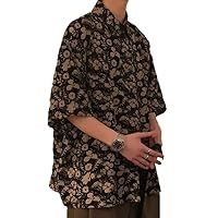 Summer Loose Retro Business Flower Shirt Korean Casual Travel Classic Lightweight for Men and