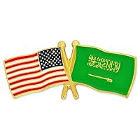 PinMart‘s USA and Saudi Arabia Crossed Friendship Flag Enamel Lapel Pin - Country Flags Pins For Hats, Jackets, and Backpacks