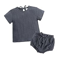 Toddler Baby Boy Summer Shorts Set Lace Up Shorts Short Sleeve T-Shirt 2Pcs Sloid Outfits Set