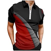 Mens Short Sleeve Polo Shirts Casual Zipper Printed Athletic Golf Tennis T-Shirt Slim Fit Basic Stripe Lapel Tee Tops