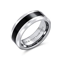 Simple Two Tone Black Center Couples Titanium Wedding Band Ring For Men For Women Silver Tone Beveled Edge 8MM