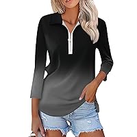 Log in, Summer Tops for Women 2024 Trendy Henley Tunic Tops Zip Up T-Shirts V-Neck Dressy Casual Blouses Loose Fit Pullover Plus Size Fashion Spring Long Sleeve Shirts Clothes(I Dark Gray,Small)