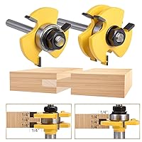 Tongue and Groove Router Bit Set, 2 Pcs 1/4 Inch Shank Router Bit Kits Wood Door Flooring 3 Teeth Adjustable T Shape Wood Milling Cutter Woodworking Tool By HOHXEN