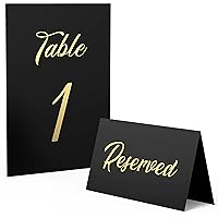 10 Black Reserved Signs with 30 Black Table Numbers & 10 Gold Table Number Holders