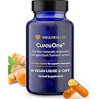 Turmeric Curcumin with 39x Absorbency, Liquid Filled Pure Whole Full-Spectrum Turmeric Capsules for Natural Pain Relief, clinically-Tested, 30 Day Supply CurcuOne with Curcugen, Patented Formula