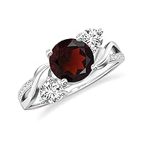 Natural Garnet Twisted Shank 3 Stone Ring for Women Girls in Sterling Silver / 14K Solid Gold/Platinum