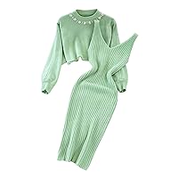 XJYIOEWT Short Summer Dresses for Women 2024 with Sleeves, Women Suitable Knitted Dress Two Piece Suit Pullover Top and
