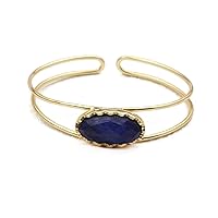 Gold Plated Blue Sapphire Hydro Large Stone Handmade Gemstone Brass Adjustable Bracelets Bangle