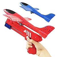 Boy Toys 2 Pack Airplane Launcher Toys, 2 Flight Modes Outdoor Throwing Foam Glider with Catapult Plane Gun Birthday Gift for 5+ Years Old Kid