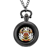 Coat Arms of Prague Fashion Quartz Pocket Watch White Dial Arabic Numerals Scale Watch with Chain for Unisex