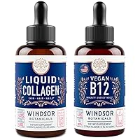 WINDSOR BOTANICALS Vitamin B12 Liquid and Liquid Collagen with Biotin - Energy and Wellness Bundle