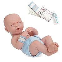 JC Toys 18504 La Newborn First Yawn 15-inch Real Boy Vinyl Doll , Blue