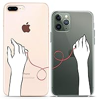 Matching Couple Cases Compatible for iPhone 15 14 13 12 11 Pro Max Mini Xs 6s 8 Plus 7 Xr 10 SE 5 Slim fit Friends Cute Aesthetic Print Red Clear Cover String of Fate Flexible Hands
