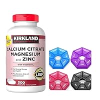Signature Calcium Citrate, Magnesium and Zinc, 500 Tablets,Vitamin D3, with Pill case (1)