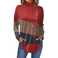 Womens Blouses Dressy Casual Turtle Neck Side Split Shirts Long Sleeve Tunic Tops Tie Dye Sweatshirts Winter Clothes