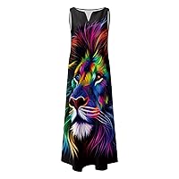 Women’s Sexy Tank Top Maxi Long Dress Casual Sleeveless V-Neck Boho Floral Printed Summer Beach Dress