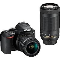 Nikon D3500 DSLR Camera w/AF-P DX 18-55mm G VR & 70-300mm f/4.5-6.3G ED Lens - 17PC Accessory Bundle Includes 128GB SD Memory Card + 3PC Filter Kit (UV, CPL, FLD) + 72” Full-Size Tripod + More