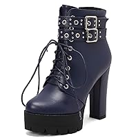 Sexy Platform Heels Goth Boots Buckle Lace Up Biker Stripper Combat Ankle Boots for Women