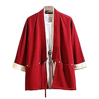 Black Blue Red Kimono Jacket Men Cotton Linen Cardigan Coat Plus Size Loose Chinese Style Summer