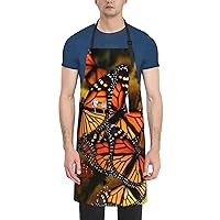 Monarch Butterflies Apron For Men Women Waterproof Aprons with 2 Pockets Adjustable Bib Apron Kitchen Cooking Aprons Chef Heavy Duty Work Apron