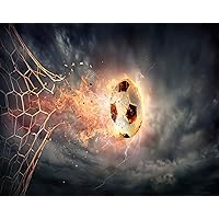 Uoopati Ball Game Net Diamond Painting Kits for Adults, Dramatic Sky Crazy Football Breaks Through The Net DIY 5D Pictures Round Drill Art Relaxation Wall Decor Stitch, 16x20 Inch