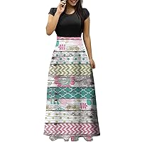 Cute Dresses for Women, Vintage Dress Teal Dresses for Women Short Sleeve Dress Womens Dressy Ethnic Printed Trendy Large Size Maxi Ladies Round Neck Floral Printting Trendy Dresses
