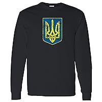 Ukraine Coat of Arms - Blue Shield Gold Trident Long Sleeve T Shirt