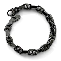 Tungsten Polished Fancy Lobster Closure Black IP Plated Bracelet 9.5 Inch Measures 10mm Wide Jewelry for Women