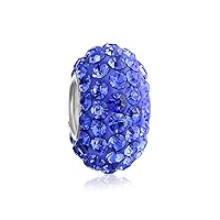 Bling Jewelry Solid Color Pave Crystal Spacer Bead Charm For Women Teen Fits European Charm Bracelet .925 Sterling Silver Core