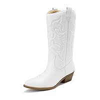 DREAM PAIRS Women's Cowboy Boots Pull On Cowgirl Boots Mid Calf Western Boots