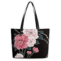 Womens Handbag Japanese Floral Blossom Pattern Leather Tote Bag Top Handle Satchel Bags For Lady
