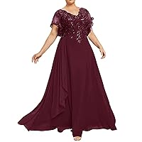 Mother of The Bride Dresses Plus Size Evening Dress V Neck Lace Long Formal Gowns with Sleeves