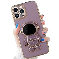 tharlet 6D Plating Astronaut Hidden Stand iPhone 14 Pro Max Case with Stand, Astronaut iPhone 14 Pro Max Case for Women Girls Soft TPU Shockproof Back Cover - Purple