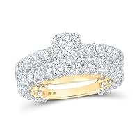 10kt Yellow Gold Round Diamond Cluster Bridal Wedding Ring Band Set 3-1/4 Cttw