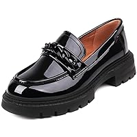 British Style Women's Fashion Loafers, Patent Leather Tassel Loafers, Black Thick-Soled Loafers, Slip-on Thick-Soled Loafers, Simple Casual Flat Shoes, Plus Size Shoes.…