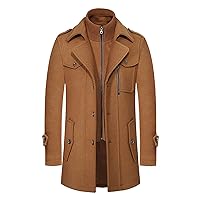 Men's Gentle Layered Collar Single Breasted Quilted Lined Wool Blend Pea Coats Winter Stylish Military Peacoat