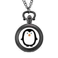 Cute Penguin Vintage Pocket Watch Arabic Numerals Scale Quartz with Chain Christmas Birthday Gifts
