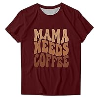 Women's Crew Neck T Shirts Round Short Sleeved Mother's Day Printed Short Top T Shirts, S-3XL