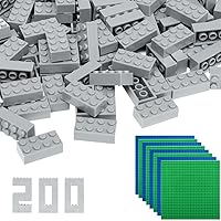 Classic Building Bricks with 32x32 Baseplates, 1200 Piece 2x4 Building Blocks STEM Creative Building Toys with 8 Pack of Green and Blue Color Baseplates for Kids Age 6+ (Light Grey)