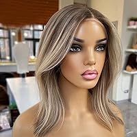 Highlight Short Bob Human Hair Wig Brazilian Loose Wave Ombre Blonde Colored HD Transparent Lace Front Wig For Women Pre Plucked With Baby Hair Bleached Knots 150% Density 16Inch