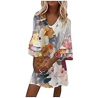 Cotton Linen Dresses for Women Casual Summer 2023，Hawaiian 3/4 Sleeve Peplum Flounce Comfortable V Neck Beach Dresses