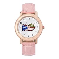 Puerto Rico Frog Women's PU Leather Strap Watch Fashion Wristwatches Dress Watch for Home Work