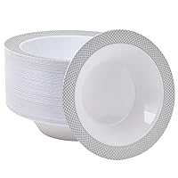 JOLLY CHEF 50 Disposable Plastic Bowls 12 oz Premium Heavy Duty Disposable Dinner Bowls Reusable and Great for Parties or Weddings