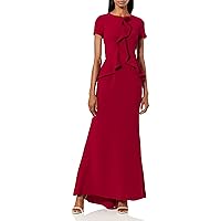 Women's Peplum/Cascade Ruffle Front Gown, Scarlet, 4