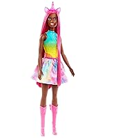 Barbie Unicorn Doll with 7-Inch-Long Magenta Fantasy Hair and Colorful Accessories for Styling Play, Unicorn Headband and Tail