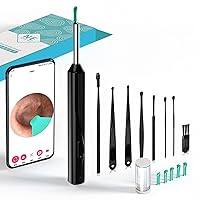 Ear Wax Removal-Earwax Removal Tool, Visual Ear Cleaner with Camera (with Light) - 6 Replacement Earplugs and 8 pcs Ear Set ，for iOS, iPad, Android Phones (Black)
