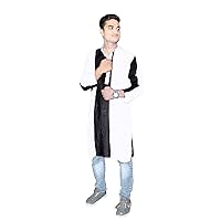 Lakkar Haveli Indian Men’s Patchwork Solid Kurta Shirt Tunic Black White Color 100% Cotton Plus Size