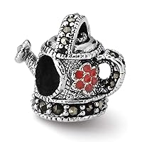 925 Sterling Silver Reflections Enameled Marcasite Watering Can Bead Charm Pendant Necklace Measures 10.91x8.18mm Wide Jewelry Gifts for Women