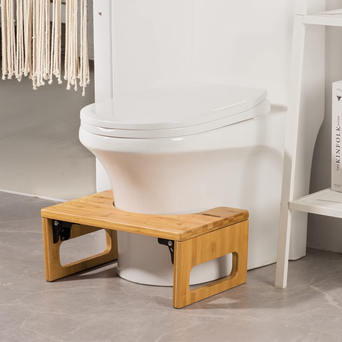 AmazerBath 7 Inches Bamboo Toilet Stool for Bathroom, Collapsible Poop Stool, Natural Color