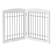 LZRS Sturdy Wood Pet Gate, Freestanding Wire Dog Gate Safety Fence Indoor, Foldable Stair Barrier Pet Exercise for Most Furry Friends, Dog Gate for Stairs, White,24